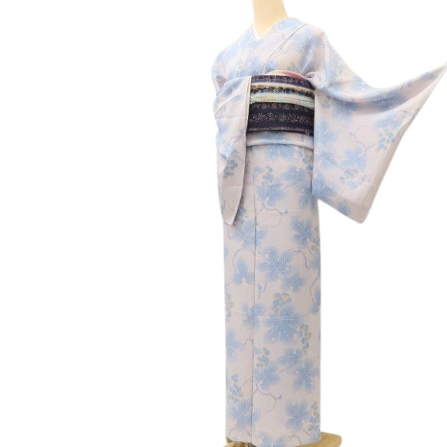百華 Y5464 新品 仕付け糸付 Sサイズ 葡萄 縦絽 正絹 居敷当て付 手縫い仕立て 小紋