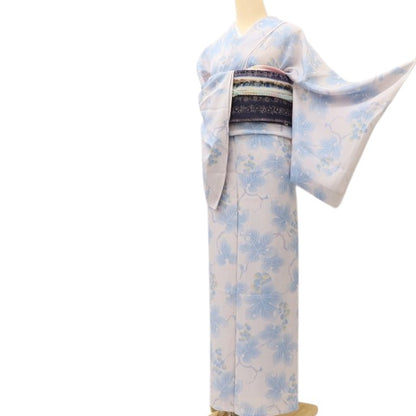 百華 Y5464 新品 仕付け糸付 Sサイズ 葡萄 縦絽 正絹 居敷当て付 手縫い仕立て 小紋