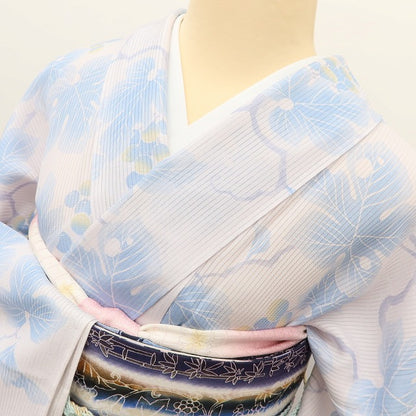 百華 Y5464 新品 仕付け糸付 Sサイズ 葡萄 縦絽 正絹 居敷当て付 手縫い仕立て 小紋