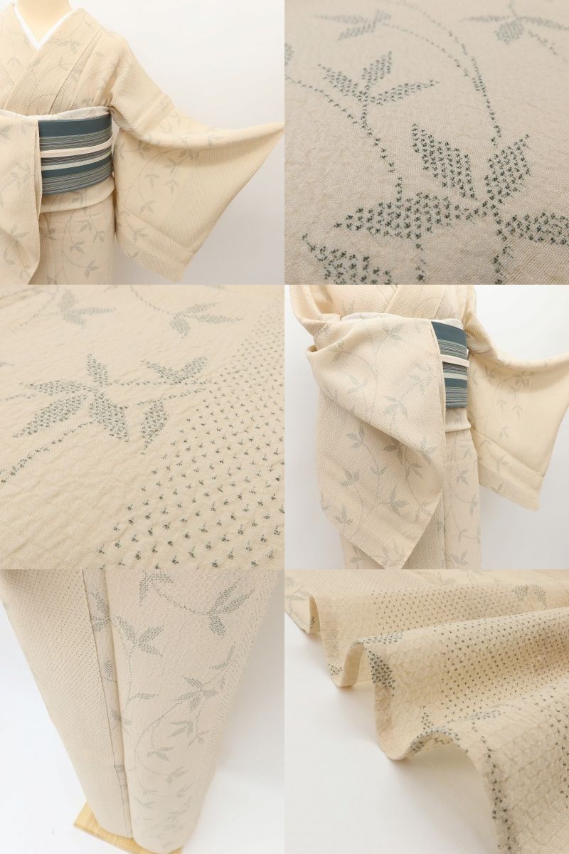 百華 Y5465 美品 夏着物 トールサイズ 正絹 手縫い仕立て 塩沢お召