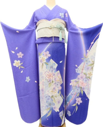 百華 Y5476 新品 仕付け糸付 トールサイズ 桜 成人式 正絹 振袖 着物
