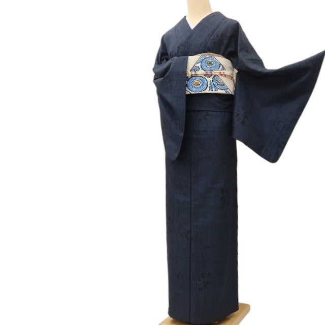 百華 Y5488 新品 仕付け糸付 夏着物 紗紬 正絹 居敷当て付 手縫い仕立て 結城紬