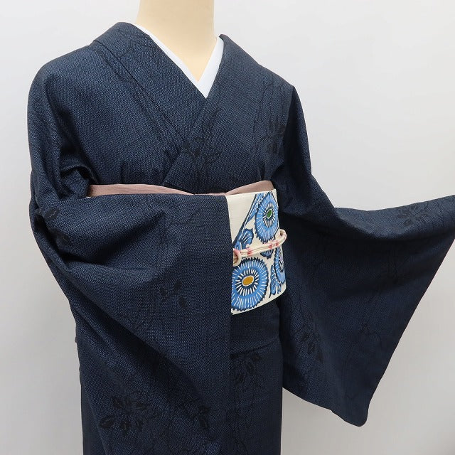 百華 Y5488 新品 仕付け糸付 夏着物 紗紬 正絹 居敷当て付 手縫い仕立て 結城紬