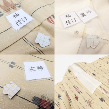 百華 Y5587 着物 肩当付 単衣 正絹  ツバメ 手縫い仕立て 紬