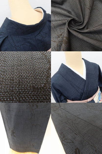 百華 Y5488 新品 仕付け糸付 夏着物 紗紬 正絹 居敷当て付 手縫い仕立て 結城紬
