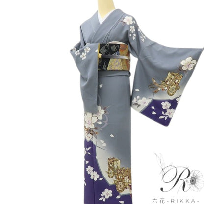 六花-RIKKA- 新品 正絹 桜 トールサイズ 仕付け糸付 桜舞う、御所車。大人の華やぎをこの一枚に 訪問着 着物 A5970