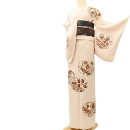 百華 Y5623 着物 菊 梅 椿 団扇 正絹 手縫い仕立て 訪問着