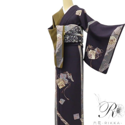 六花-RIKKA- 美品 正絹 作家物落款 金駒刺繡 源氏香が舞い、宝が尽くす♪ 訪問着 着物 A6052