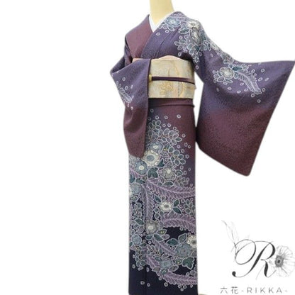六花-RIKKA- 美品 正絹 林淳一落款 辻が花 絞り 幻の花踊る、水中世界！ 訪問着 着物 A6054