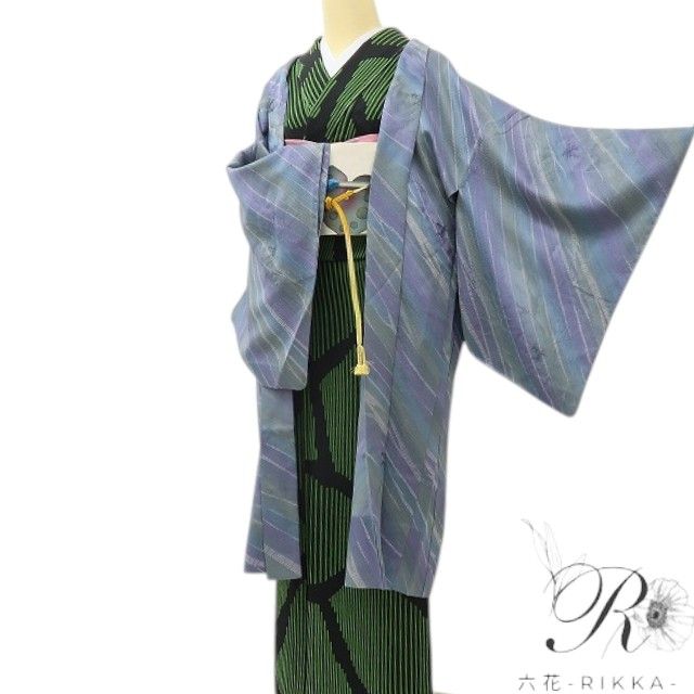 六花-RIKKA- 美品 正絹 単衣 さっと羽織れば、ぐっと洒落る！ 羽織紐付 長羽織 着物 A6103