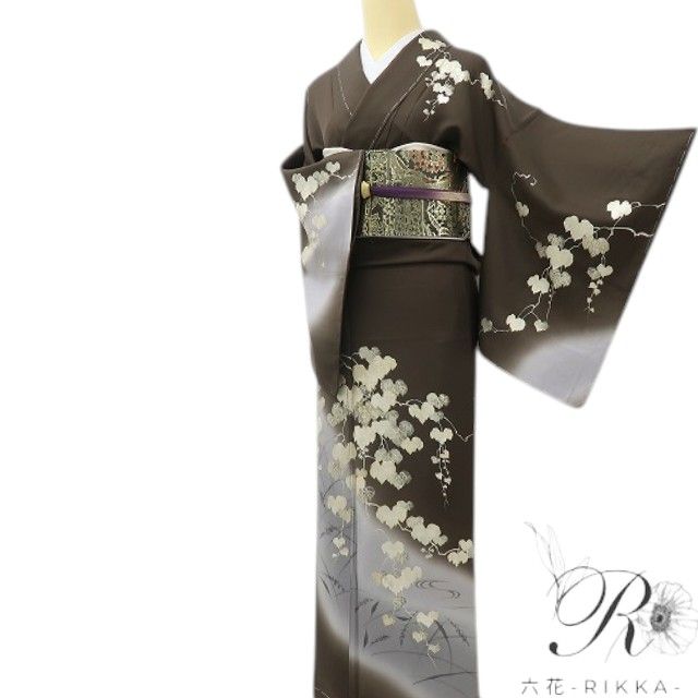 六花-RIKKA- 美品未着用 正絹 作家物落款 この蔦、ただものじゃない! 金駒刺繡 金彩 蔦 訪問着 着物 A6105