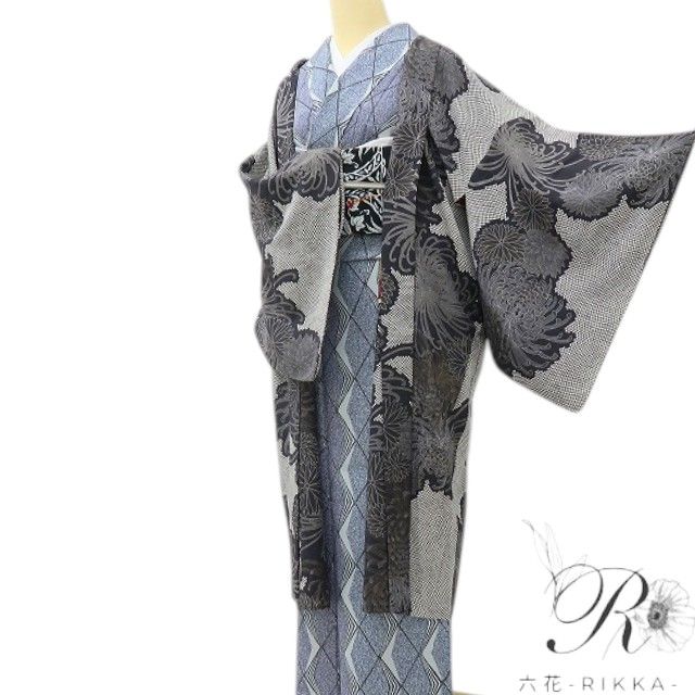 六花-RIKKA- 美品 正絹 菊 シックで片付かない、モードでポップな開花♪ 長羽織 着物 A6113