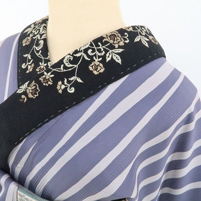 【中古】tomihisa 美品 縦縞 刺繍衿付 着物 正絹 長襦袢 3304