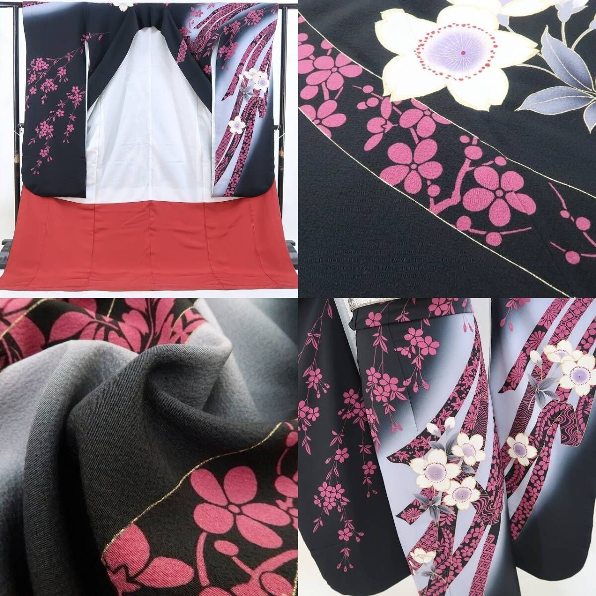 【中古】tomihisa 美品 桜 着物 正絹 振袖 4159