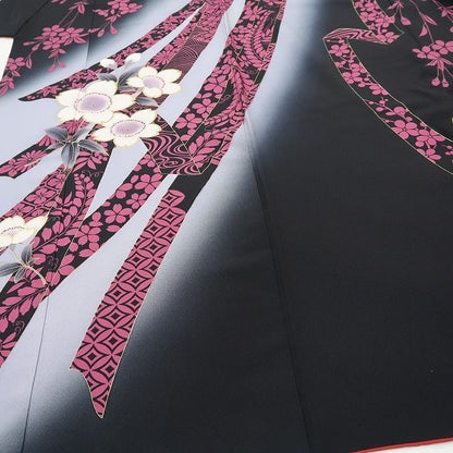 【中古】tomihisa 美品 桜 着物 正絹 振袖 4159