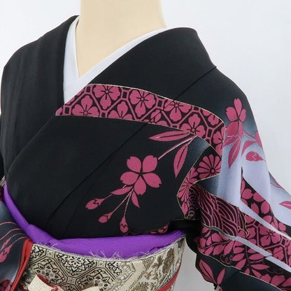 【中古】tomihisa 美品 桜 着物 正絹 振袖 4159