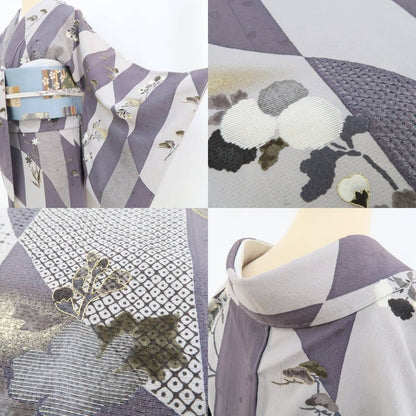 【中古】tomihisa 未着用 スワトウ刺繍 着物 正絹 仕付け糸付 付下げ 4229