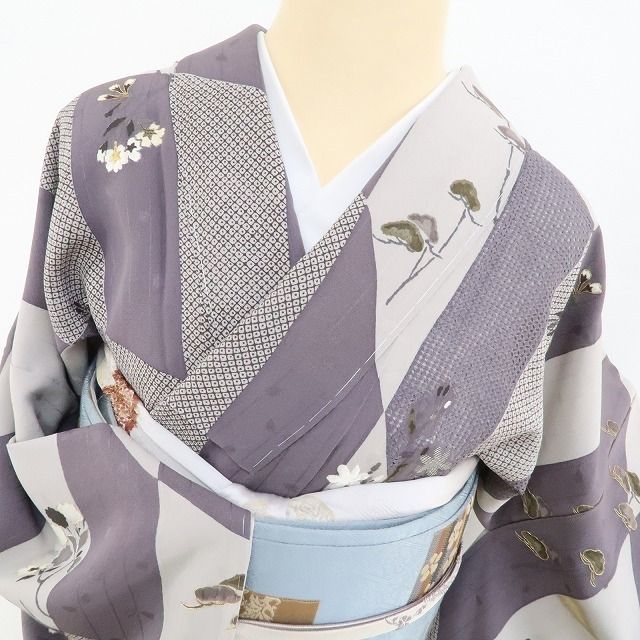 【中古】tomihisa 未着用 スワトウ刺繍 着物 正絹 仕付け糸付 付下げ 4229