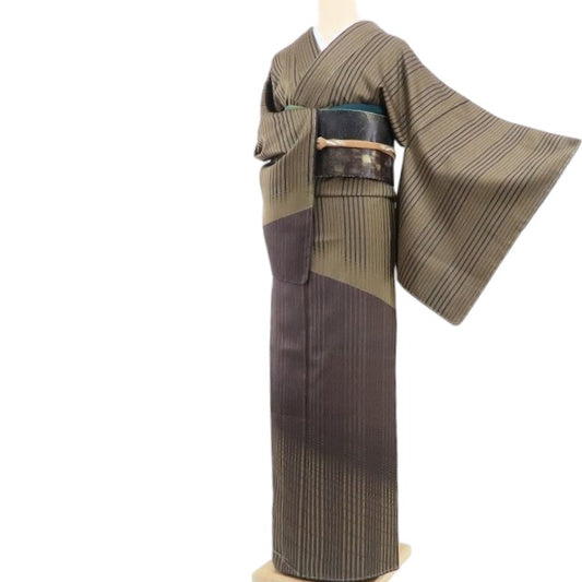 【新古品】tomihisa 新品 縦縞 着物 正絹　仕付け糸付 お召訪問着 4471