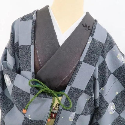 【新古品】tomihisa 新品 兎 市松 着物 正絹 紐付　仕付け糸付 ロング丈 長羽織 4521