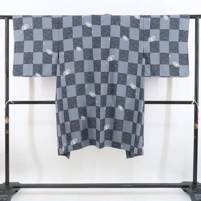 【新古品】tomihisa 新品 兎 市松 着物 正絹 紐付　仕付け糸付 ロング丈 長羽織 4521