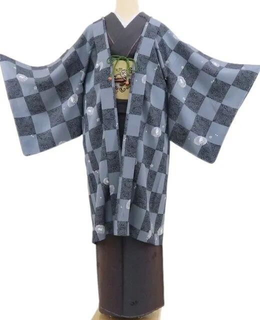 【新古品】tomihisa 新品 兎 市松 着物 正絹 紐付　仕付け糸付 ロング丈 長羽織 4521