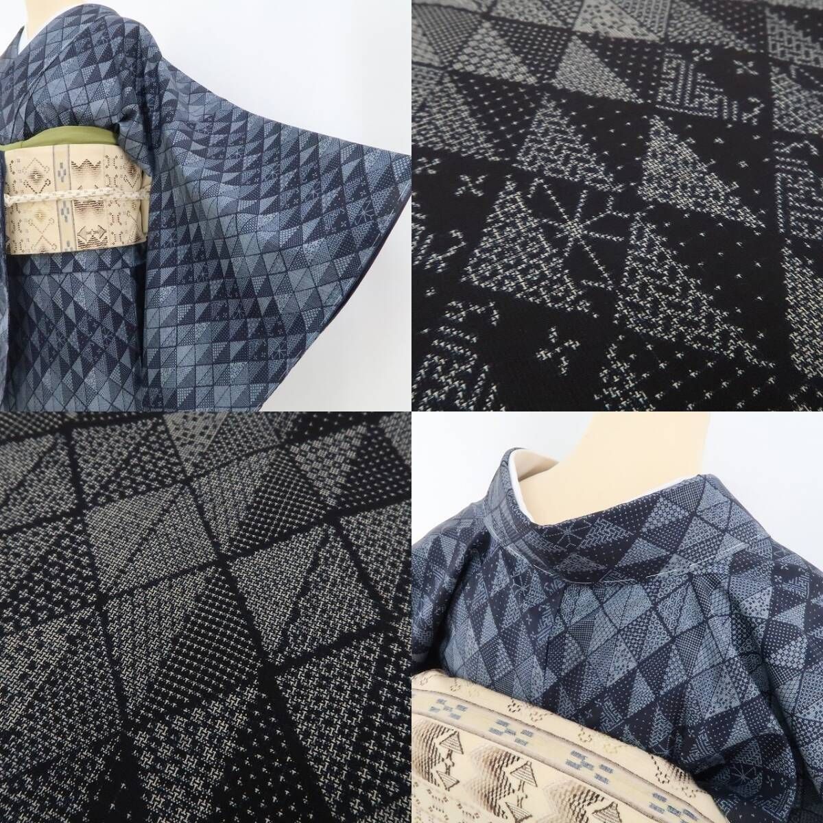 【新古品】tomihisa 新品 久野織物謹製 ますいわ屋扱い カタス式 ９マルキ 証紙付 仕付け糸付 藍染 本場大島紬 4548