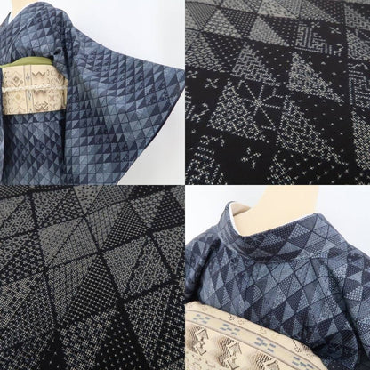 【新古品】tomihisa 新品 久野織物謹製 ますいわ屋扱い カタス式 ９マルキ 証紙付 仕付け糸付 藍染 本場大島紬 4548