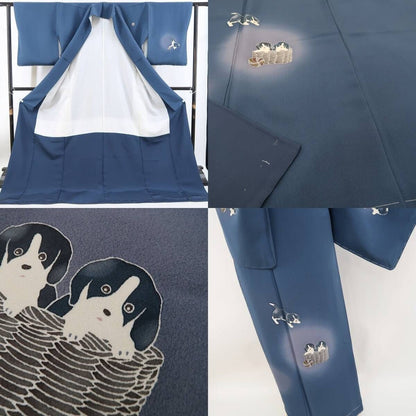 【新古品】tomihisa 新品 ビーグル 子犬 着物 正絹 仕付け糸付 付下げ 4697