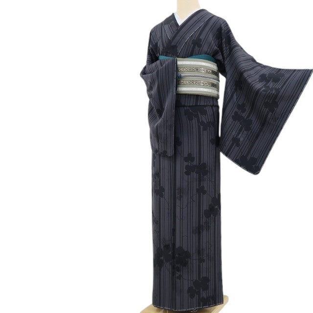 【新古品】tomihisa 新品 ほていや謹製 蔦 縦縞 着物 正絹 仕付け糸付 小紋 4711