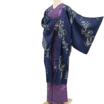【新品】tomihisa 新品 印伝 胡蝶蘭 鳥獣戯画 お仕立て上がり品 着物 正絹 ロング丈 仕付け糸付 長羽織 4824