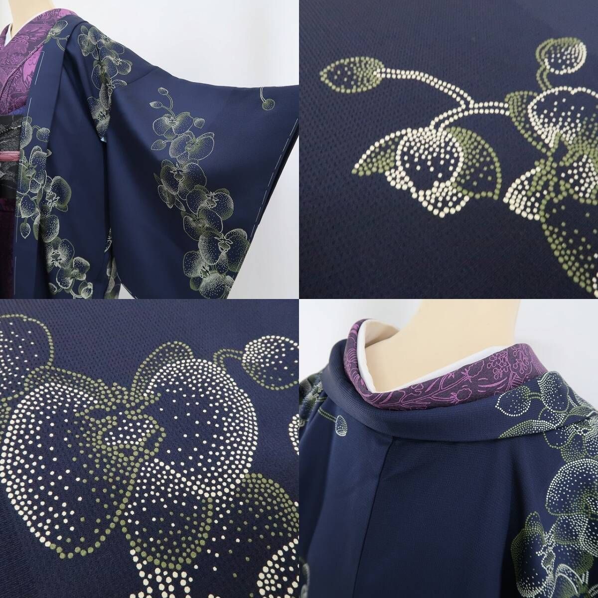 【新品】tomihisa 新品 印伝 胡蝶蘭 鳥獣戯画 お仕立て上がり品 着物 正絹 ロング丈 仕付け糸付 長羽織 4824