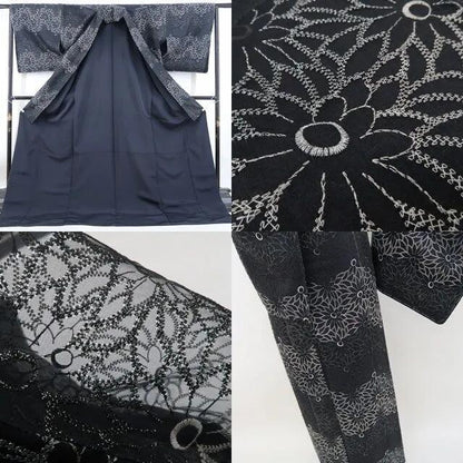 【新古品】tomihisa 新品 オーガンジー 菊 着物 正絹 仕付け糸付 お召 4877