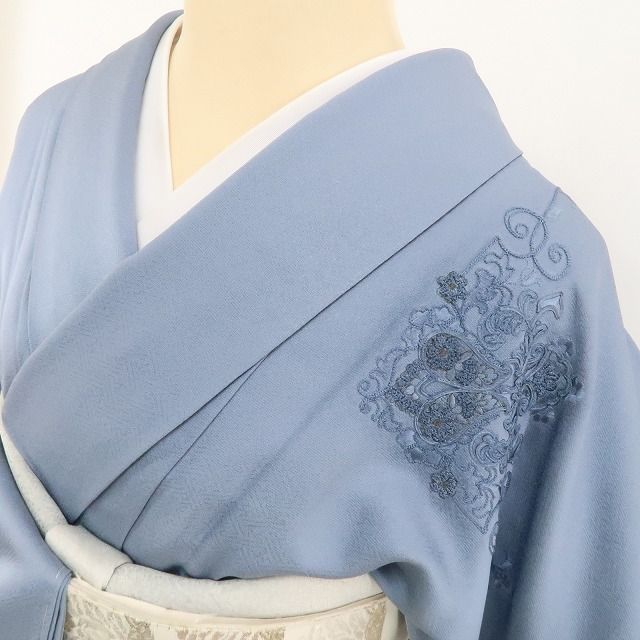 【中古】tomihisa 美品 フランス刺繍 暈し 着物 正絹 仕付け糸付 訪問着 4894