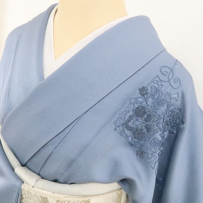 【中古】tomihisa 美品 フランス刺繍 暈し 着物 正絹 仕付け糸付 訪問着 4894