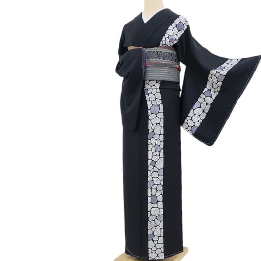 【新古品】tomihisa 新品 石畳 縦縞 着物 正絹 仕付け糸付 付下げ 4897
