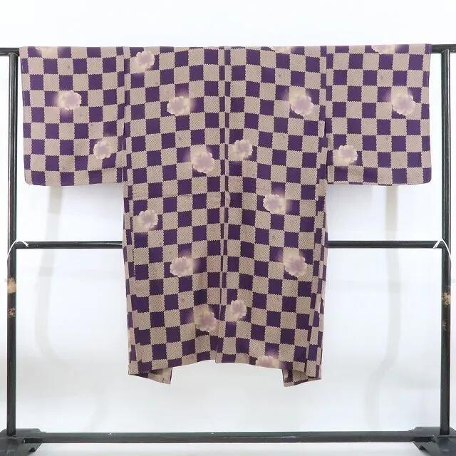 【新古品】tomihisa 新品 桜 市松 トランプ柄 紐付 着物 正絹 仕付け糸付 ロング丈 長羽織 4947