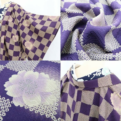 【新古品】tomihisa 新品 桜 市松 トランプ柄 紐付 着物 正絹 仕付け糸付 ロング丈 長羽織 4947