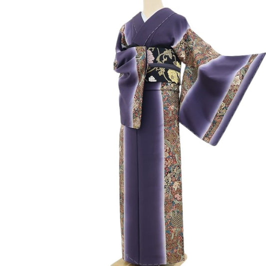 【新古品】tomihisa 新品 更紗 刺繍 落款 賢三 着物　正絹 仕付け糸付 小紋 4982