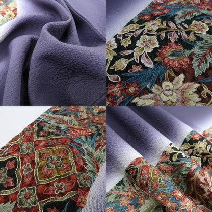 【新古品】tomihisa 新品 更紗 刺繍 落款 賢三 着物　正絹 仕付け糸付 小紋 4982