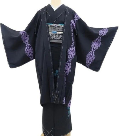【新古品】tomihisa 新品 薔薇 アイアン調 着物 正絹 ロング丈 仕付け糸付 長羽織 5160