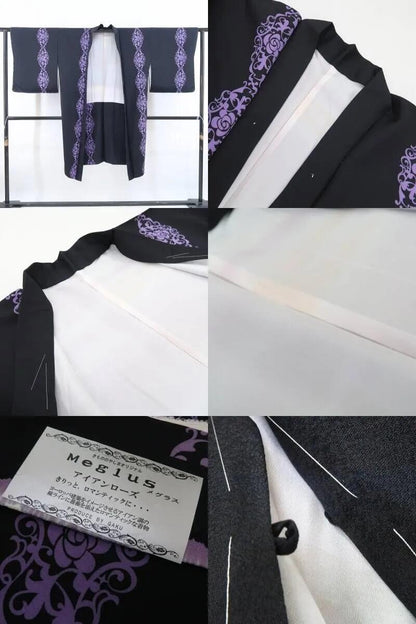 【新古品】tomihisa 新品 薔薇 アイアン調 着物 正絹 ロング丈 仕付け糸付 長羽織 5160