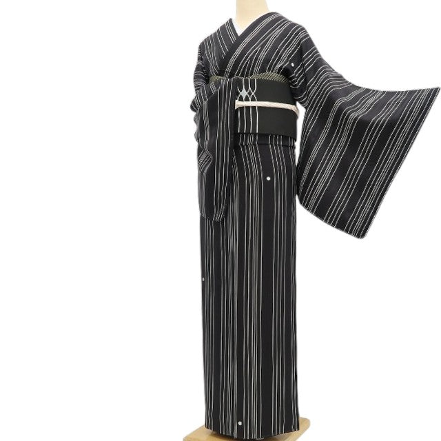 【新古品】tomihisa 新品 ドット×ストライプ 着物 正絹 仕付け糸付 小紋 5340