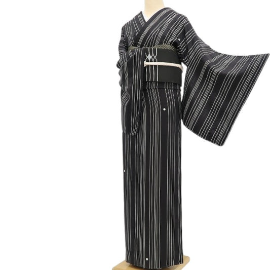 【新古品】tomihisa 新品 ドット×ストライプ 着物 正絹 仕付け糸付 小紋 5340