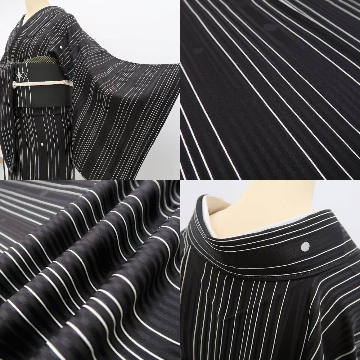 【新古品】tomihisa 新品 ドット×ストライプ 着物 正絹 仕付け糸付 小紋 5340