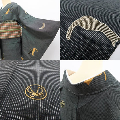 【新古品】tomihisa 新品 単衣 猫 刺繍 着物 正絹 仕付け糸付 紬 5428