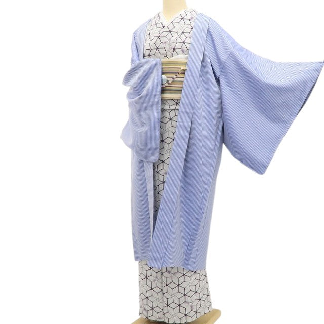 【新品】tomihisa 新品 お仕立て上がり品 縦縞 象更紗 着物 正絹 仕付け糸付 ロング丈 長羽織 5440