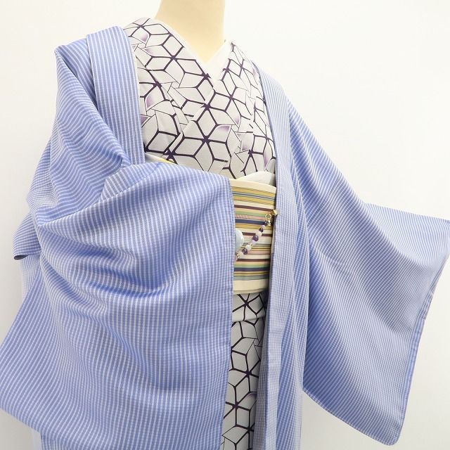 【新品】tomihisa 新品 お仕立て上がり品 縦縞 象更紗 着物 正絹 仕付け糸付 ロング丈 長羽織 5440