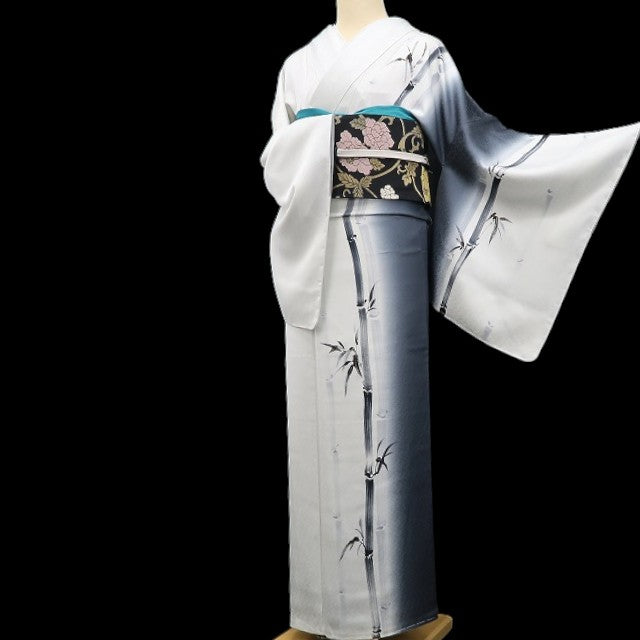 【新古品】tomihisa 新品 BANKAN 竹 モノトーン 着物 正絹 仕付け糸付 付下げ 5504