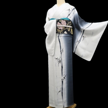 【新古品】tomihisa 新品 BANKAN 竹 モノトーン 着物 正絹 仕付け糸付 付下げ 5504